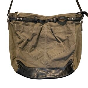 Tylie Malibu Olive Green Canvas Black Leather Crossbody Messenger Bag USA Made